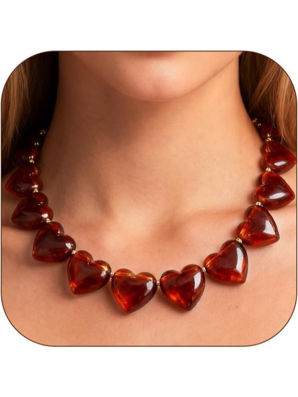 Women's Amber Acrylic Chunky Heart Choker Necklace Trendy Statement Jewelry